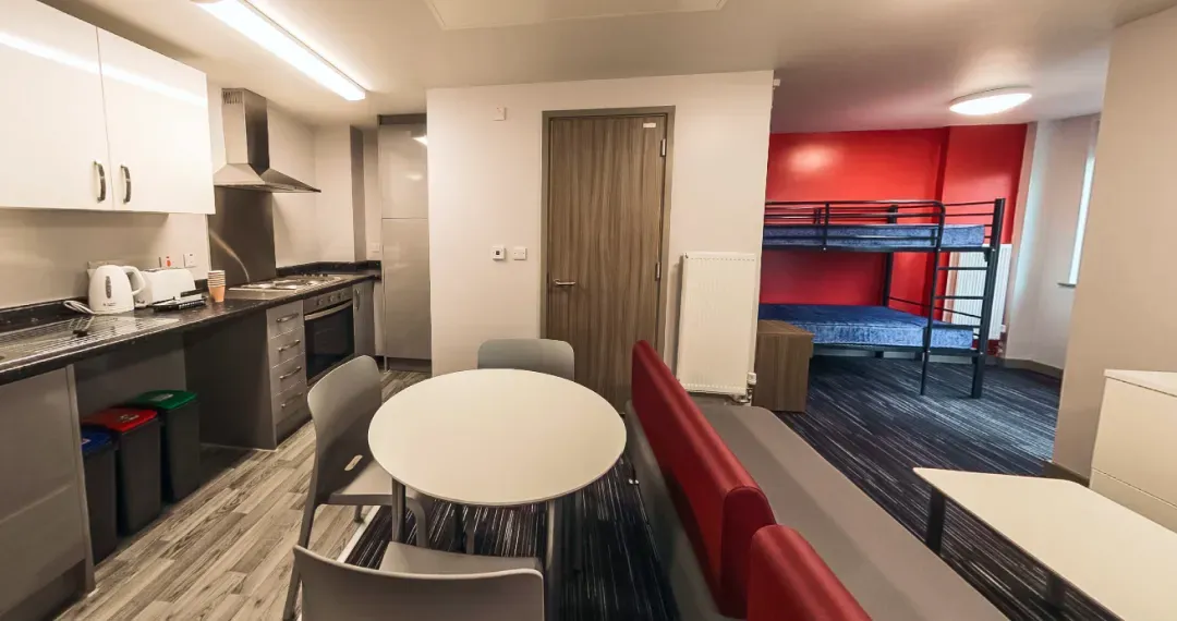 Greenbank Premier Studio are modern and fully furnished with essentials like a bed, desk, chair, wardrobe, and shelving