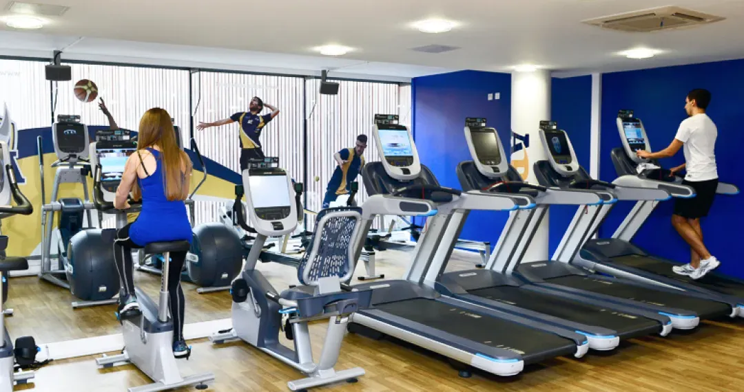 Gymnasium is conveniently with cardio machines, strength training, studio spaces for all users