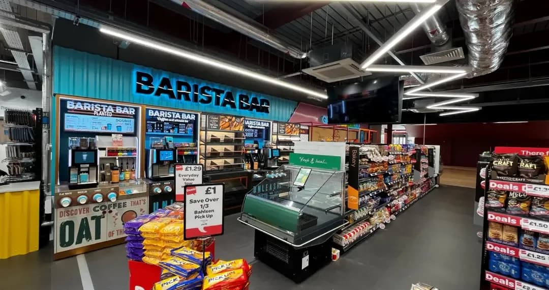 Union Shop with features that include a vegan-friendly barista bar and hot food counter for quick grab-and-go meals