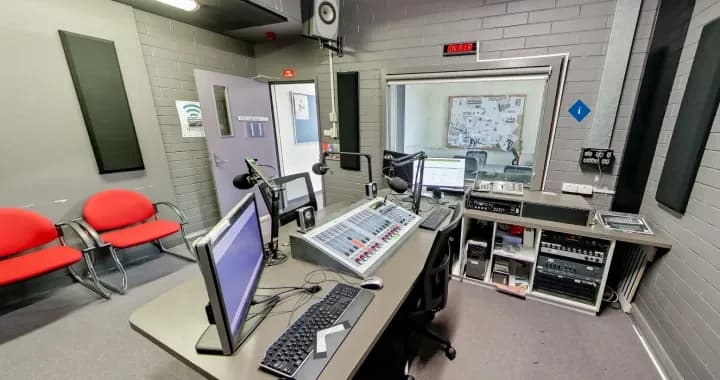 This broadcast-standard digital radio studio, news reading and technician skills
