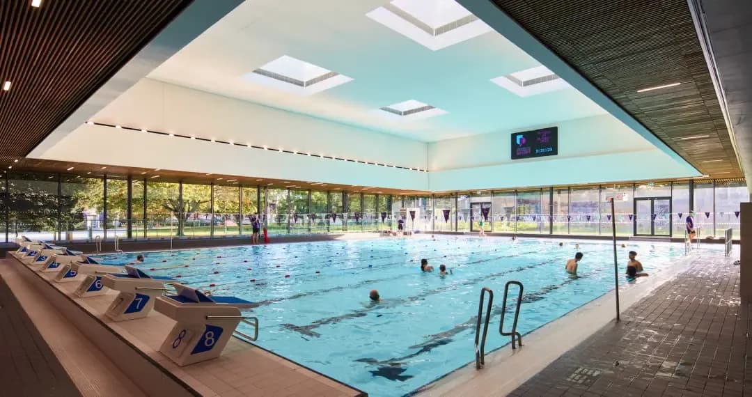 Swimming Pool 25 Meter features an eight-lane swimming pool with a viewing area